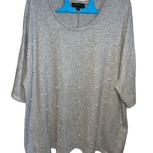 Lane Bryant Women's Sweater Gray Pullover Pearl‎ Detail short  Sleeve 26/28